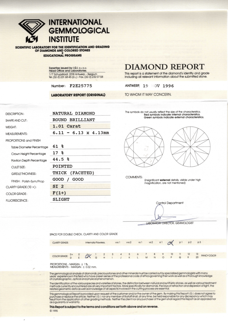 IGI 1.01 ct F SI2