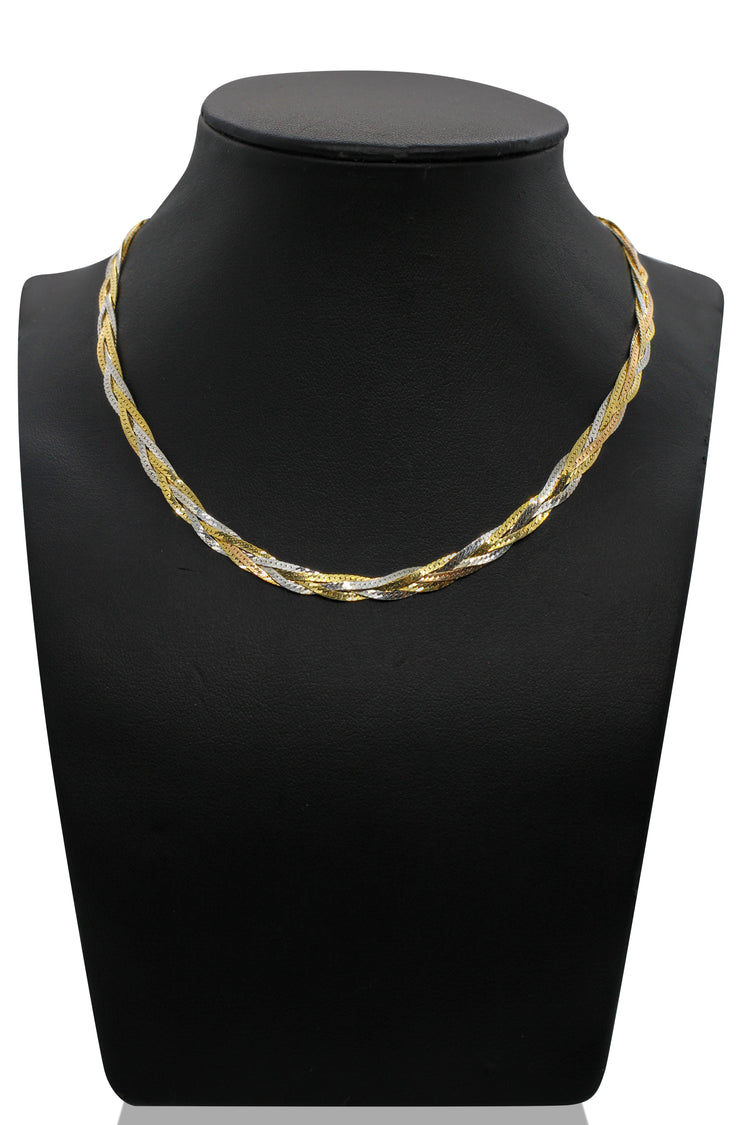 Halsband i 14K Trefärgat Guld med Flätad Design