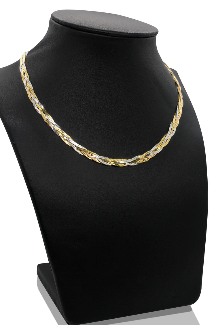 Halsband i 14K Trefärgat Guld med Flätad Design