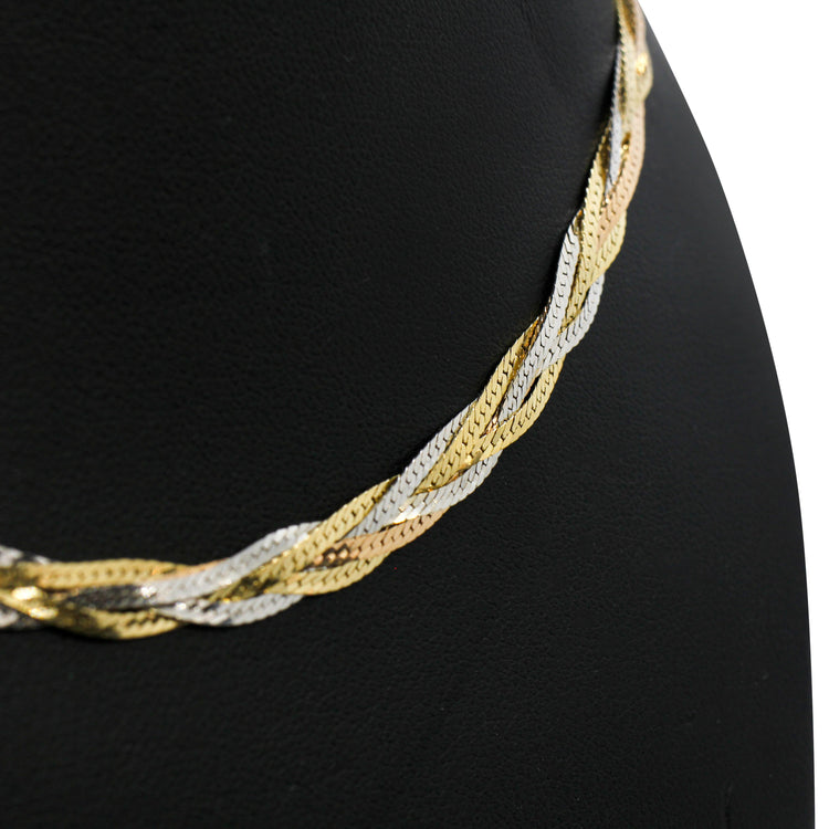Halsband i 14K Trefärgat Guld med Flätad Design