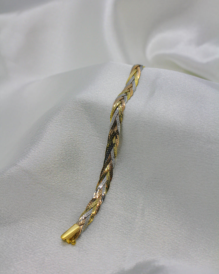 Armband i 14K Trefärgat Guld med Flätad Design