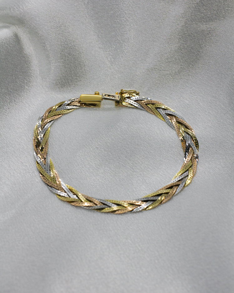 Armband i 14K Trefärgat Guld med Flätad Design