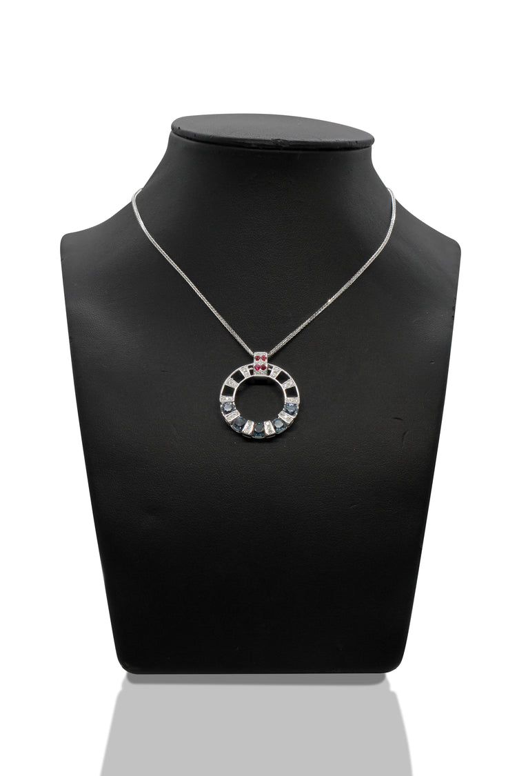 18K Halsband med Blå Spinell, Rubiner & Diamanter