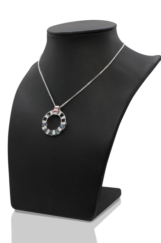 18K Halsband med Blå Spinell, Rubiner & Diamanter