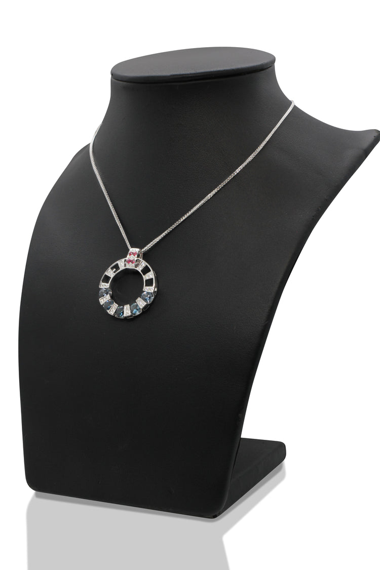 18K Halsband med Blå Spinell, Rubiner & Diamanter