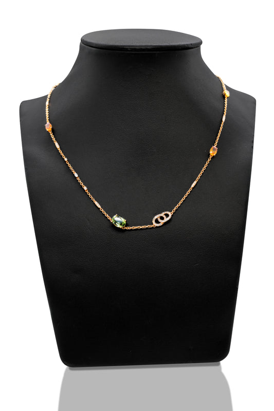 18K Guldhalsband med Turmalin, Safirer & Diamantlänk