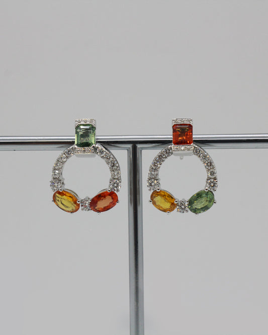 14K Vitguldörhängen med Flerfärgade Safirer & Diamanter