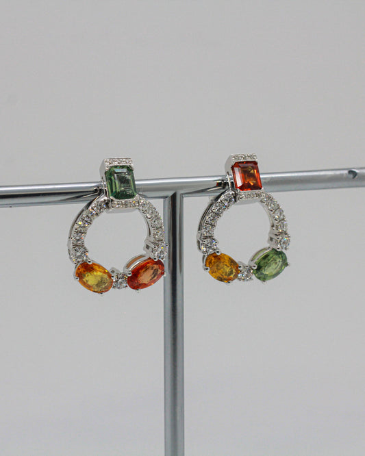 14K Vitguldörhängen med Flerfärgade Safirer & Diamanter