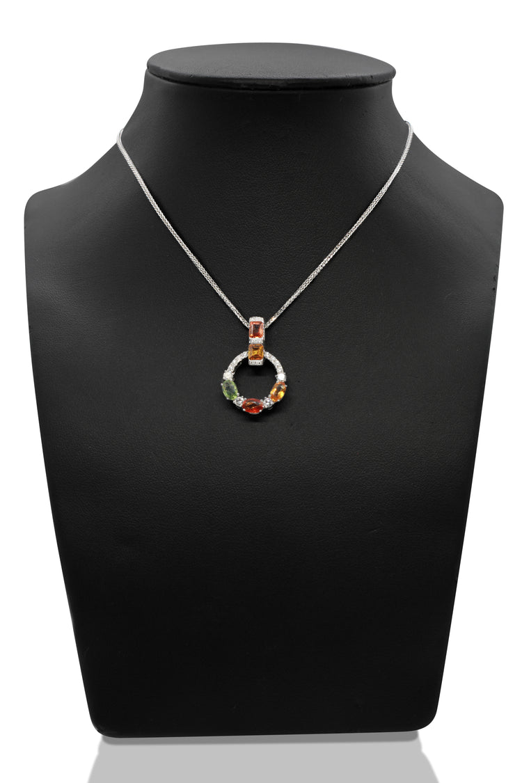 14K Vitguldshalsband med Flerfärgade Safirer & Diamanter