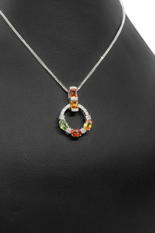 14K Vitguldshalsband med Flerfärgade Safirer & Diamanter