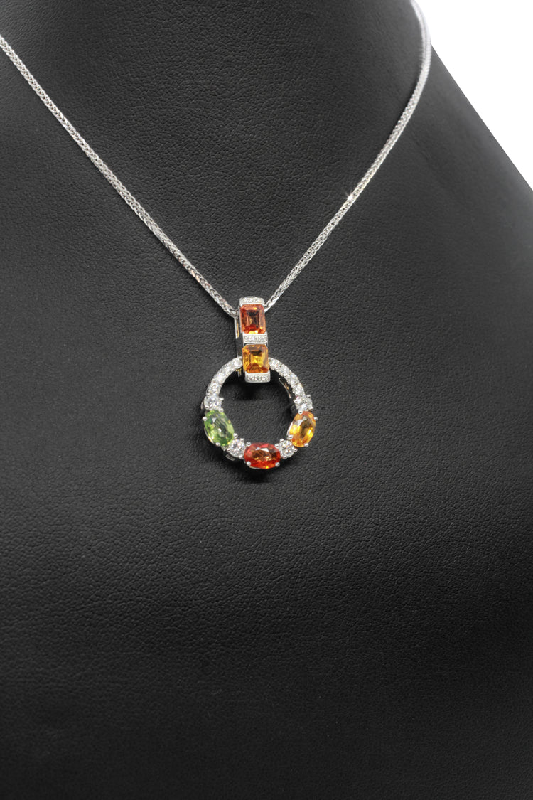 14K Vitguldshalsband med Flerfärgade Safirer & Diamanter