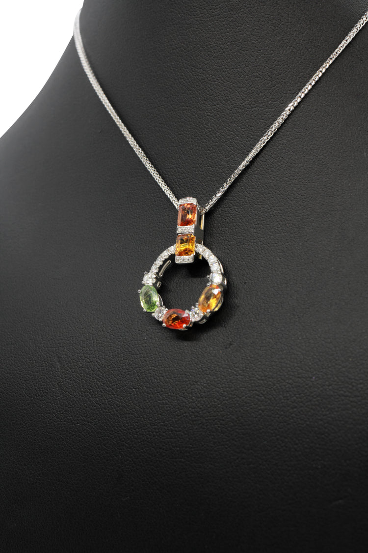 14K Vitguldshalsband med Flerfärgade Safirer & Diamanter