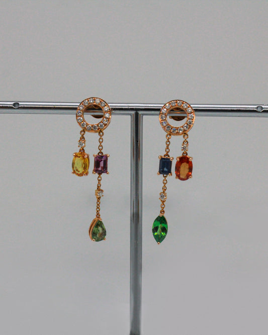 14K Roséguldörhängen med Flerfärgade Safirer & Diamanter