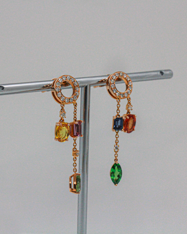 14K Roséguldörhängen med Flerfärgade Safirer & Diamanter