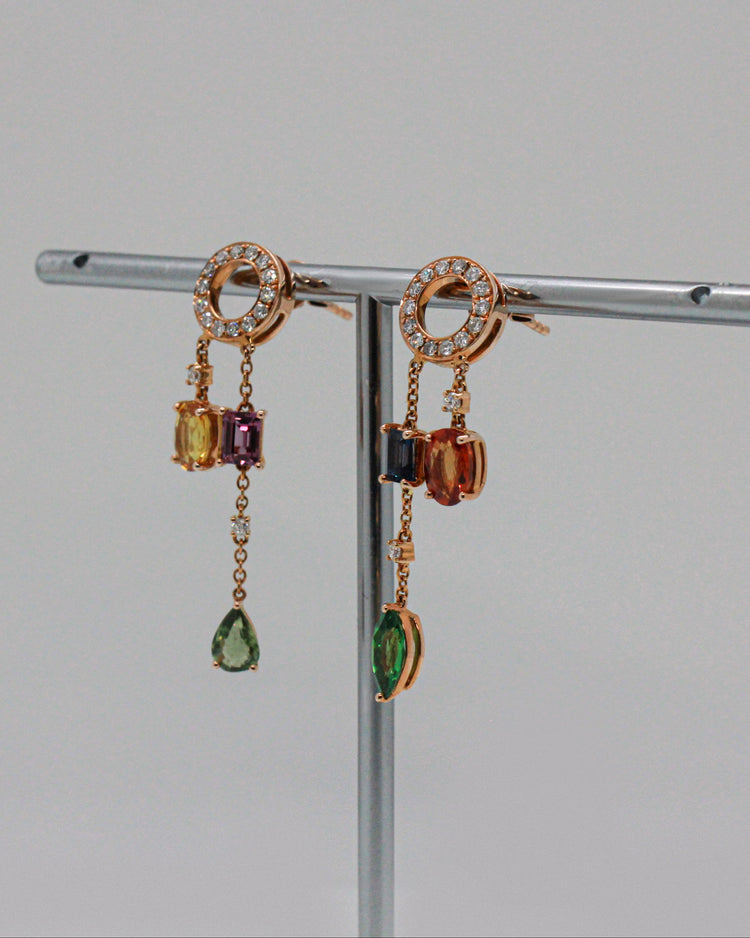 14K Roséguldörhängen med Flerfärgade Safirer & Diamanter