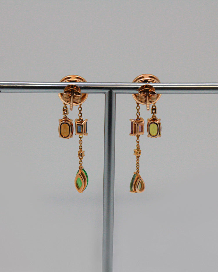 14K Roséguldörhängen med Flerfärgade Safirer & Diamanter