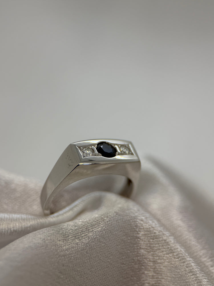 18K Safir och diamantring – Storlek 55.5