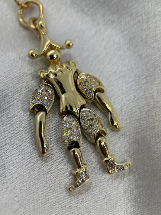 14K Clownhänge med diamanter – 14.1g, 5.2 cm