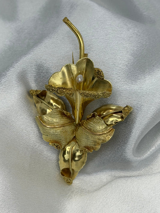 18K Orchid Brooch in Rose Gold – Cultured Pearl, 9.5 cm