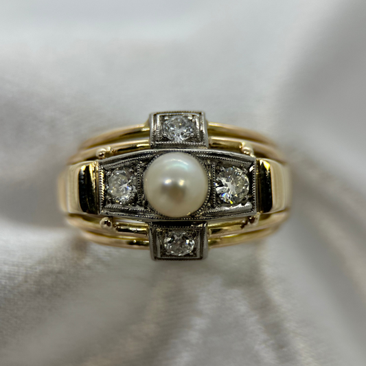 14K Diamantring med Odlad pärla