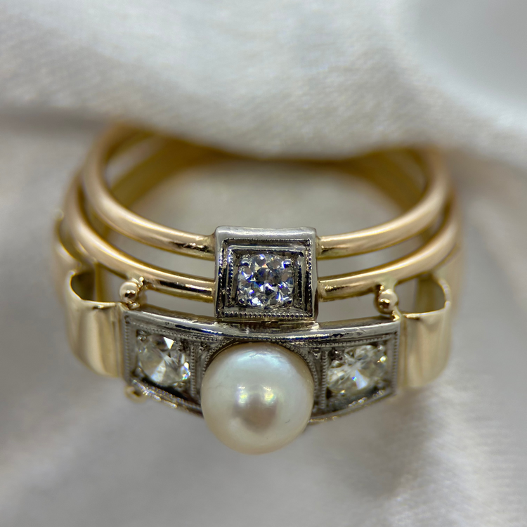 14K Diamantring med Odlad pärla