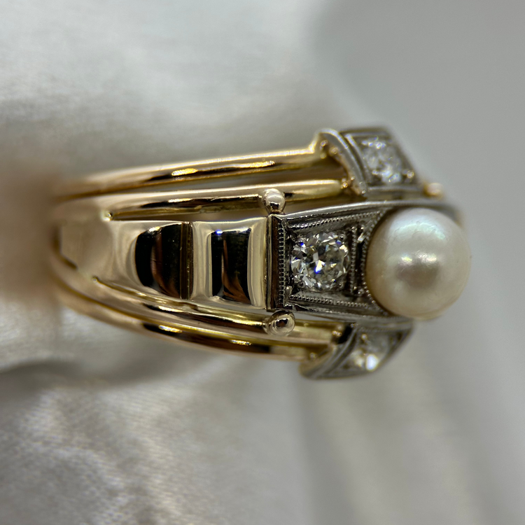 14K Diamantring med Odlad pärla