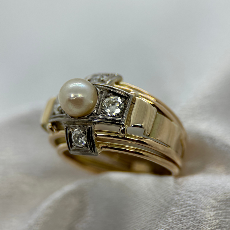 14K Diamantring med Odlad pärla