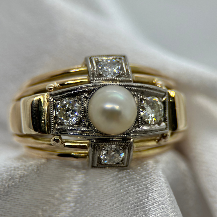 14K Diamantring med Odlad pärla
