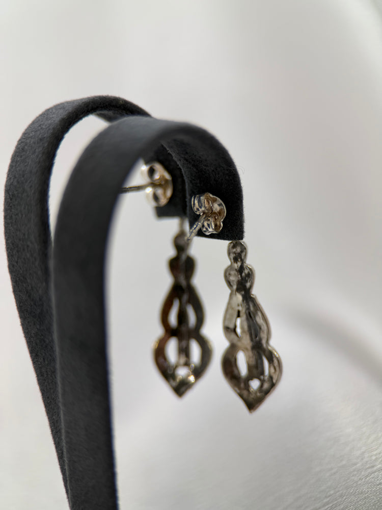 Silver & Marcasite Jewelry Set – Necklace, Earrings & Ring, Floral Motif