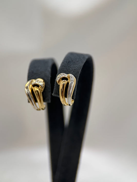 18K Two-Tone Diamond Earrings – Open-Work Design, 1.4 cm