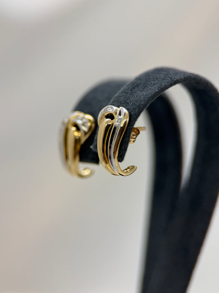 18K Tvåfärgade diamantörhängen – genombruten design, 1.4 cm