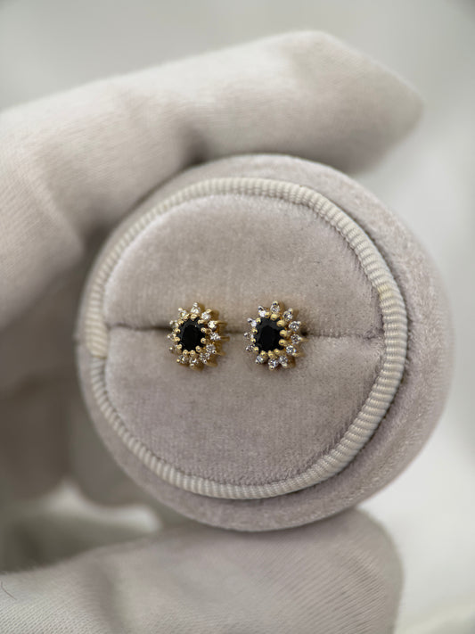 18K Sapphire and Diamond Cluster Stud Earrings – 3.3g
