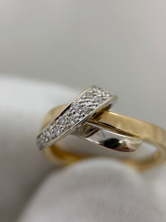 18K Diamond Crossover Ring – 0.02 ct, Size 55