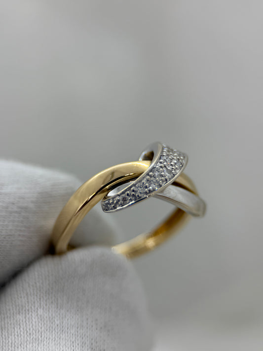 18K Diamond Crossover Ring – 0.02 ct, Size 55
