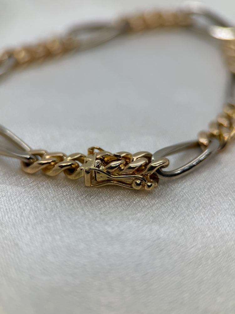 18K Figaro armband i röd- och vitguld – 23.2g, 19 cm
