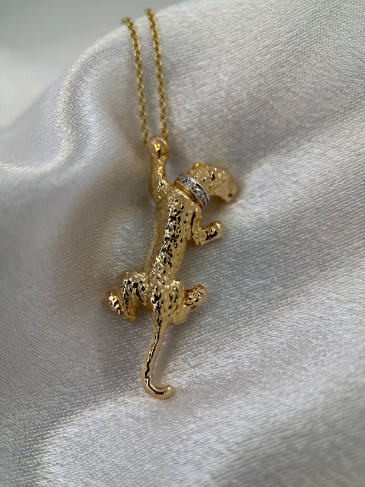 18K Gold Panther Pendant with Diamonds