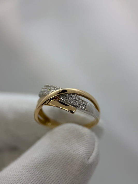 18K Trippelbandsring med diamanter – Tvåtonig design, Storlek 56