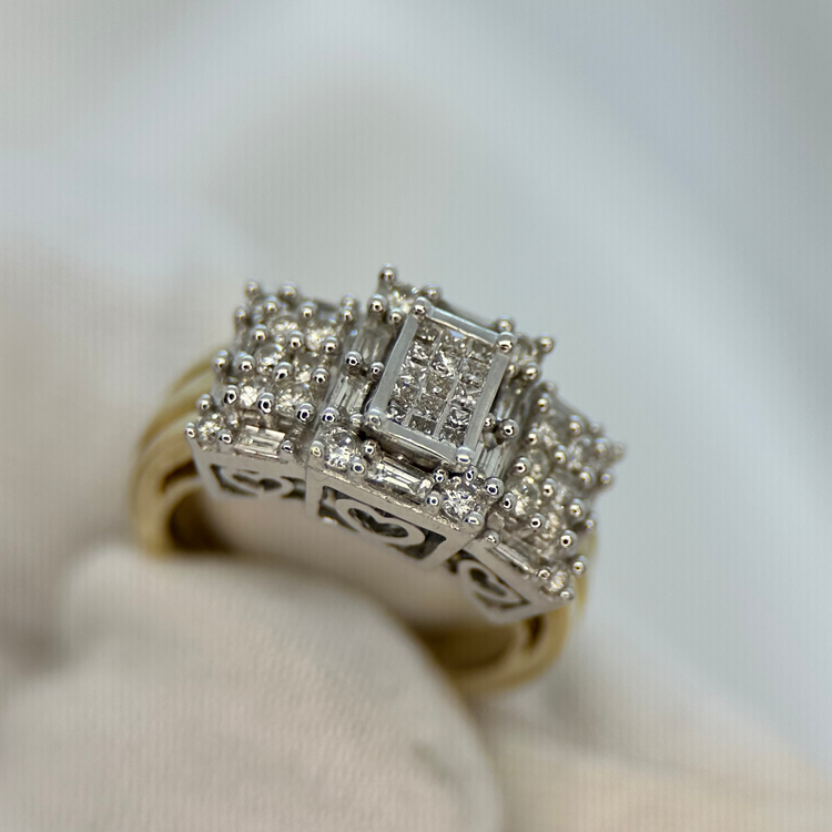 14K Diamond Ring with Heart Motifs