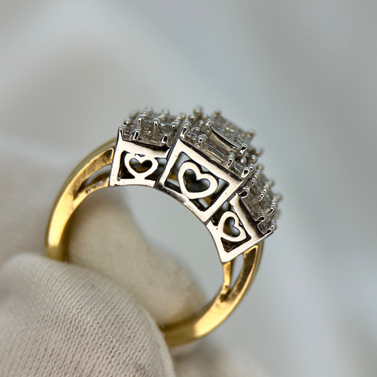 14K Diamond Ring with Heart Motifs