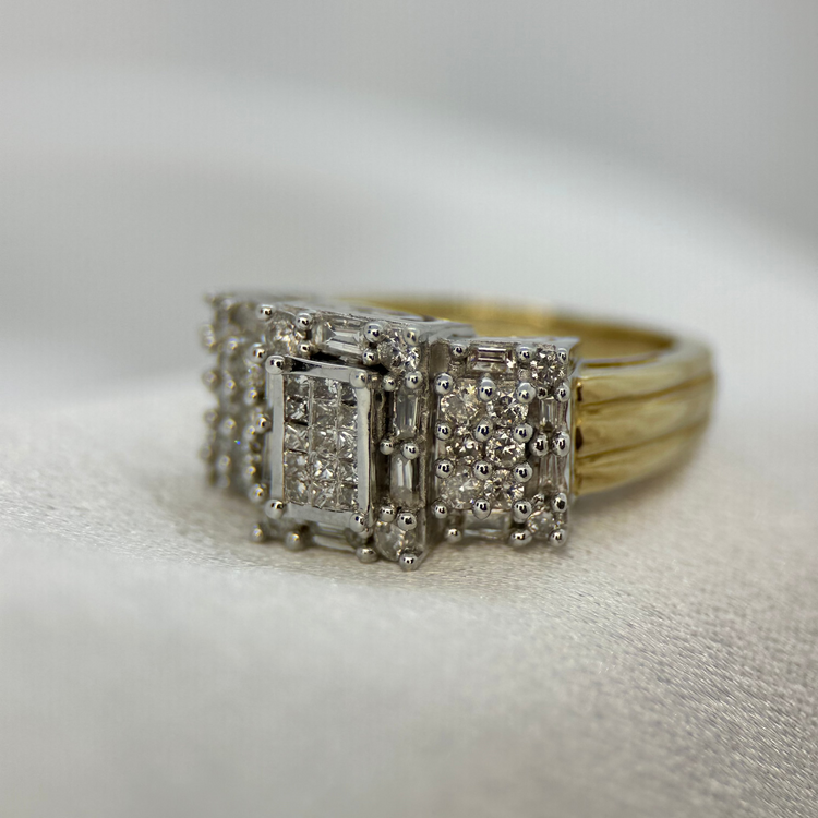 14K Diamond Ring with Heart Motifs
