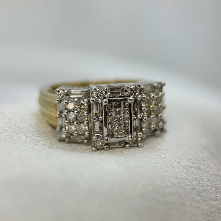 14K Diamond Ring with Heart Motifs