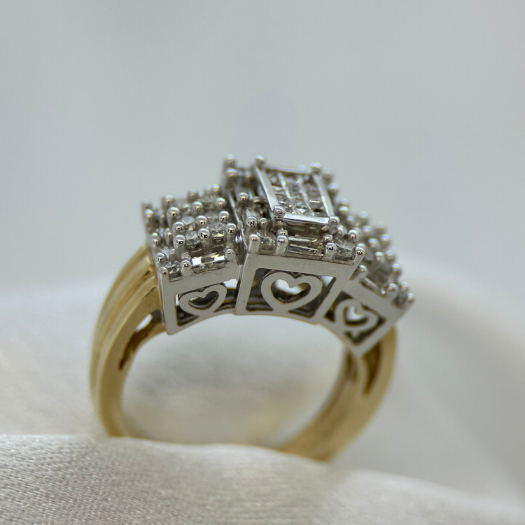 14K Diamond Ring with Heart Motifs