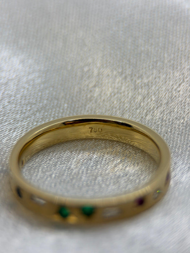 18K Flerfärgad ädelstenring – Diamanter och färgade stenar, Storlek 53