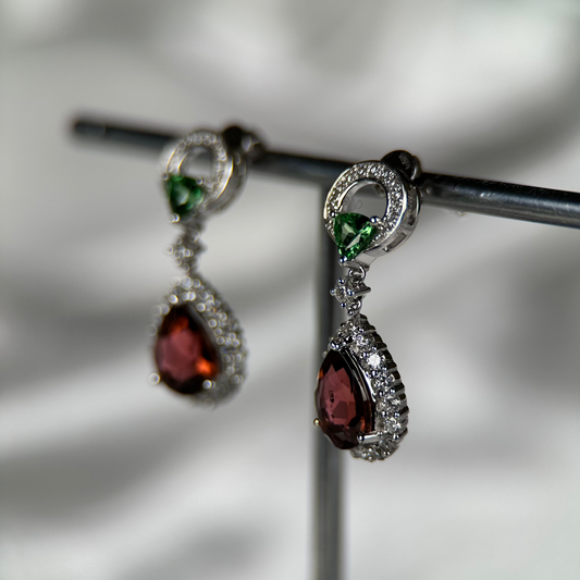14K Vitguld Turmalin & Tsavorit Drophängen med Diamanter