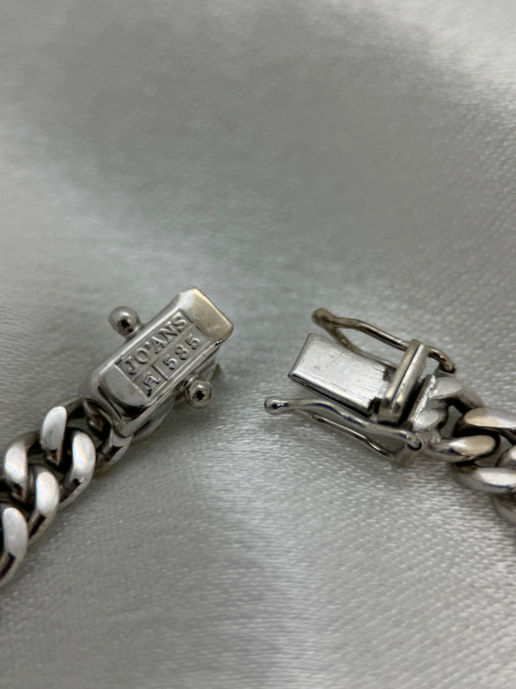 14K Pansarlänk armband i vitguld – 16.9g, 18.5 cm