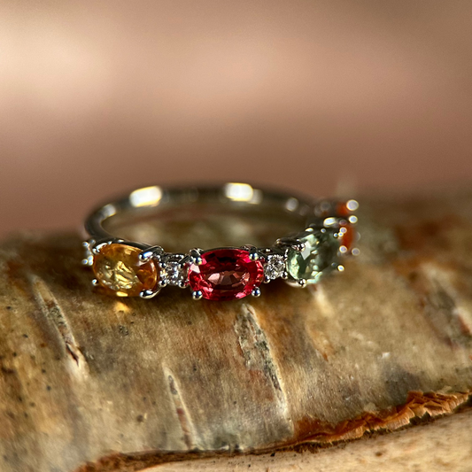 14K Multifärgad Safir & Diamantring