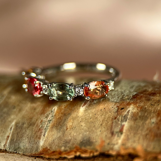 14K Multifärgad Safir & Diamantring