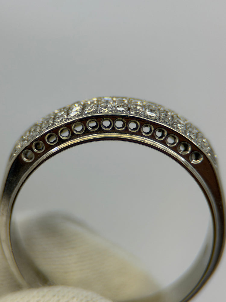 18K Triple Row Diamond Ring – Single Cut Diamonds, Size 58