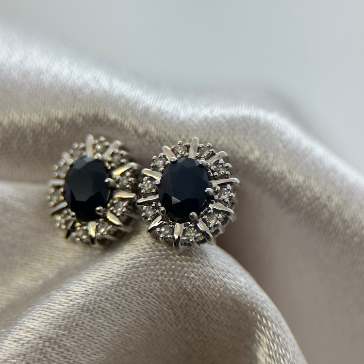 18K Safir och Diamanter Smyckesset - Hänge & Örhängen