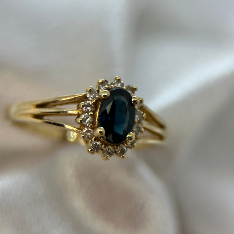 18K Sapphire and Diamond Cluster Ring, Size 50½